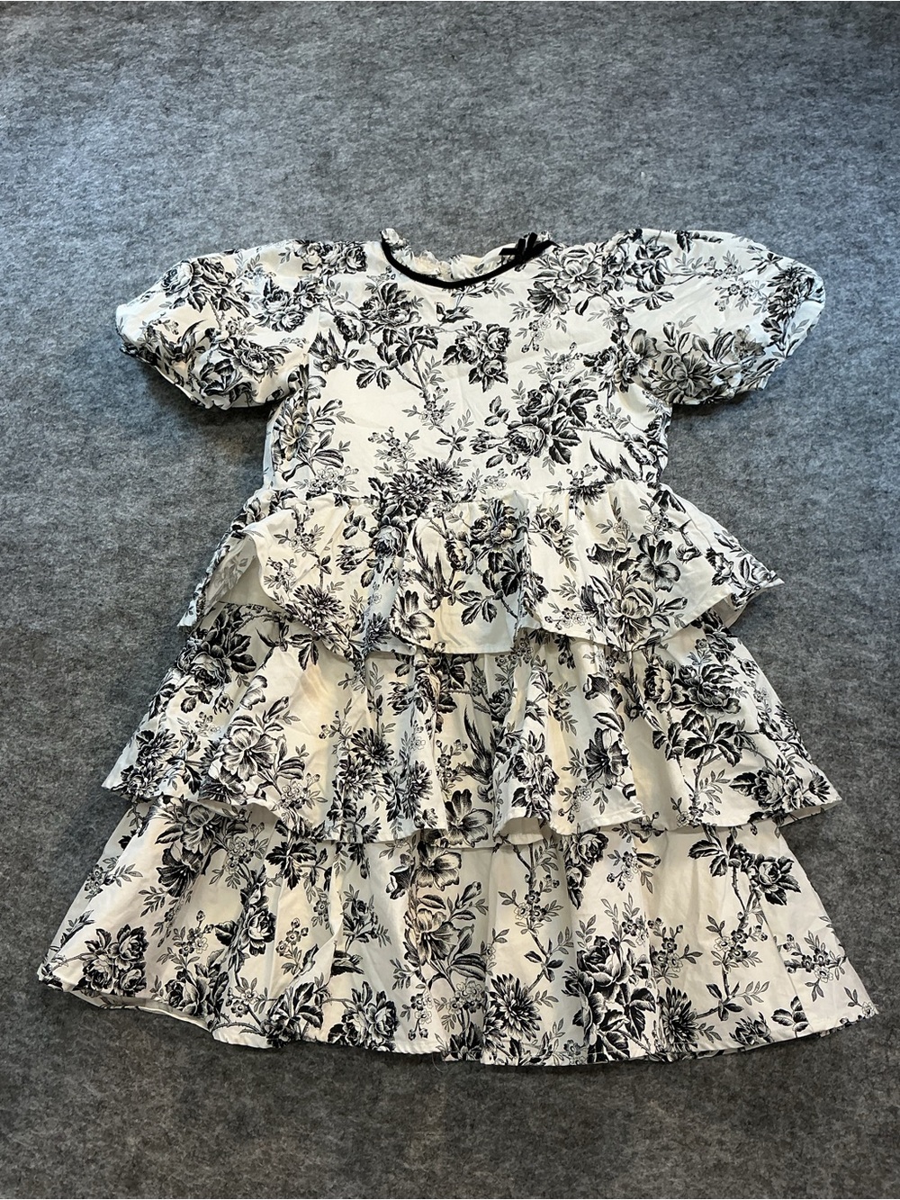Janie & Jack Black & White Floral Tiered Girls' Dress Size 12